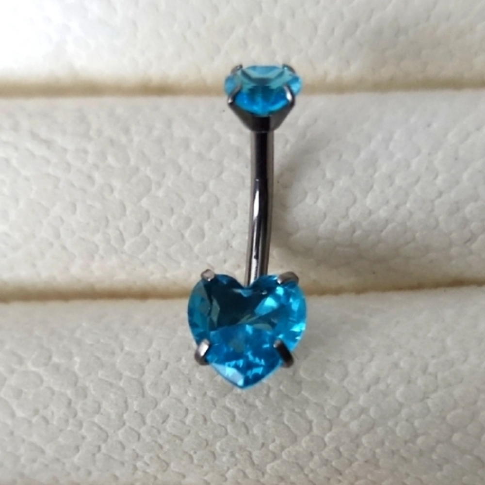 Blue Heart Belly Button Ring Surgical Steel